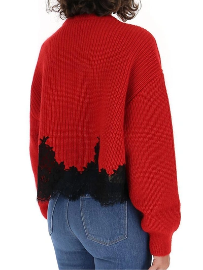 Shop Givenchy Lace Trim Logo Embroidered Sweater In Red