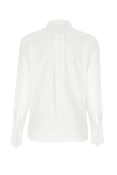 Shop Chloé Embroidered Scallop Trim Shirt In White
