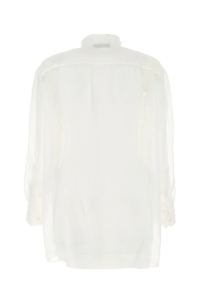 Shop Valentino Ruffled Sheer Chiffon Shirt In White