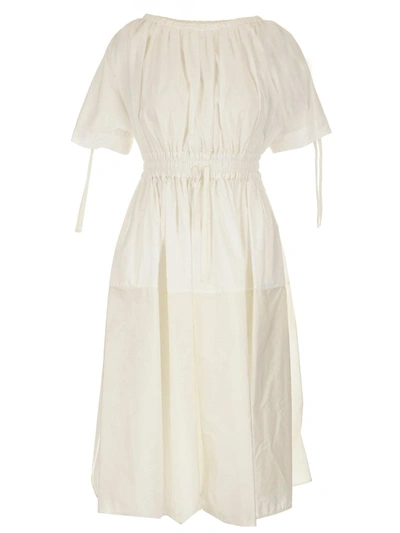 Shop Moncler Drawstring Midi Dress In White