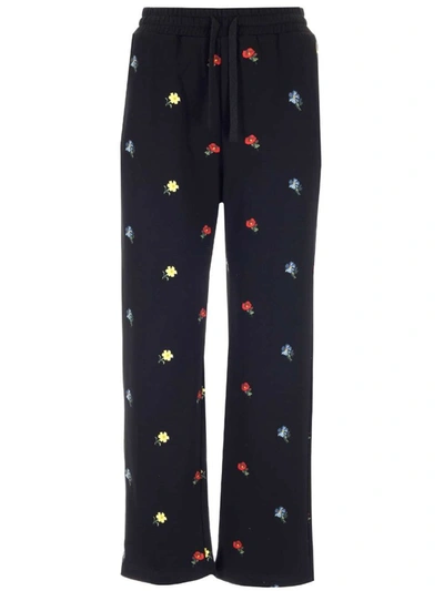 Shop Red Valentino Redvalentino Flower Embroidered Sweatpants In Black