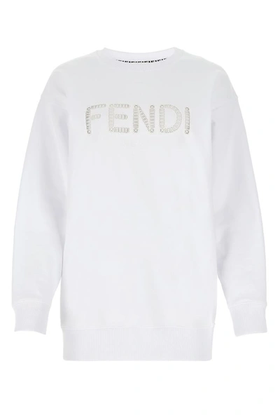 Shop Fendi Logo Embroidered Sweatshirt In White
