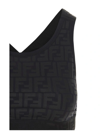 Shop Fendi Ff Motif Sports Bra In Black