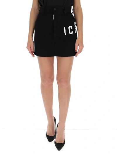 Shop Dsquared2 Icon Print Mini Skirt In Black