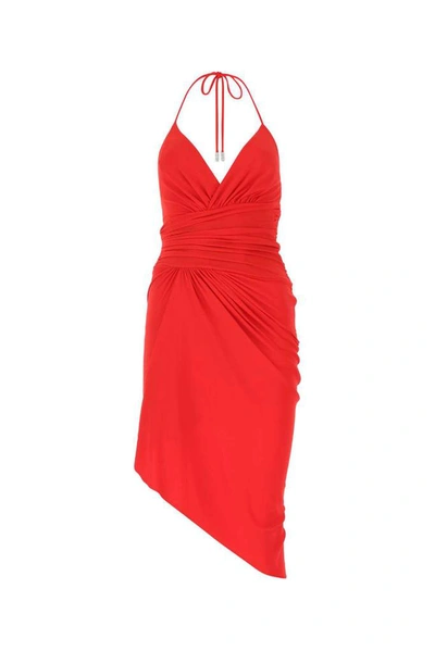 Shop Alexandre Vauthier Halterneck Midi Dress In Red