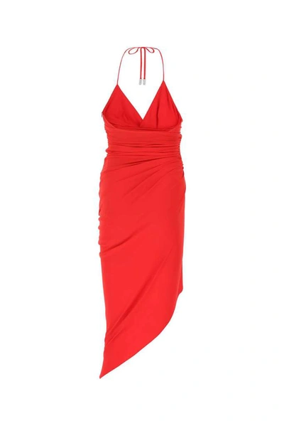 Shop Alexandre Vauthier Halterneck Midi Dress In Red