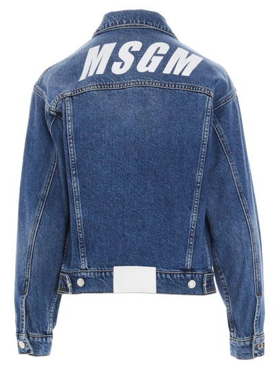 Shop Msgm Logo Printed Denim Jacket In Blue