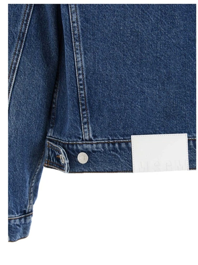 Shop Msgm Logo Printed Denim Jacket In Blue