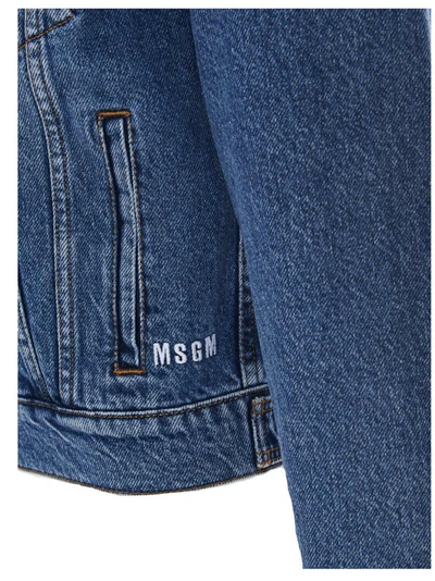 Shop Msgm Logo Printed Denim Jacket In Blue