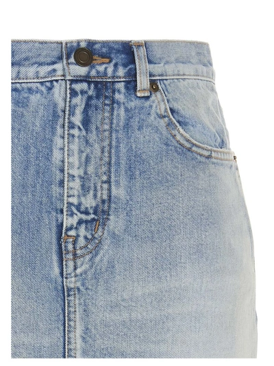 Shop Saint Laurent Faded Mini Skirt In Blue