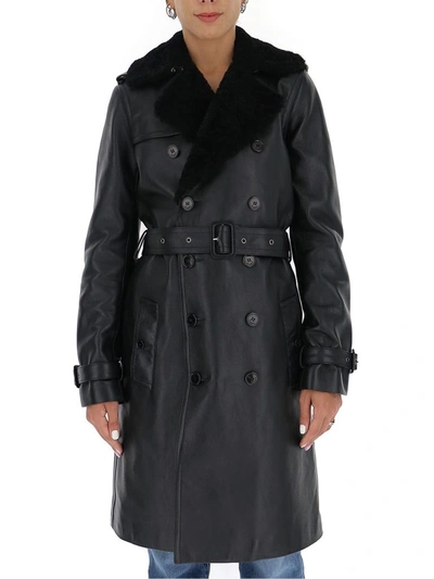 Shop Saint Laurent Belted Leather Trench Coat In Black