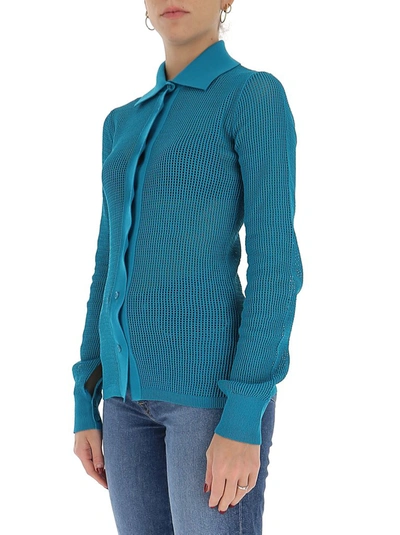 Shop Bottega Veneta Mesh Buttoned Cardigan In Blue