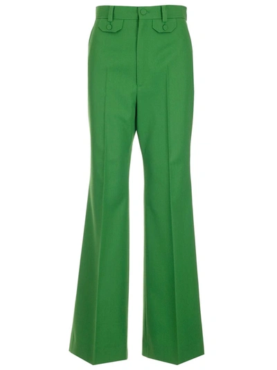Shop Gucci Twill Flare Pants In Green