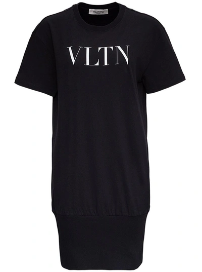 Shop Valentino Logo Print Jersey Dress In Black