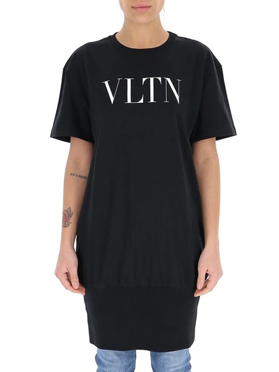 Shop Valentino Logo Print Jersey Dress In Black