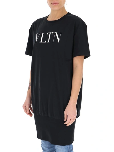 Shop Valentino Logo Print Jersey Dress In Black