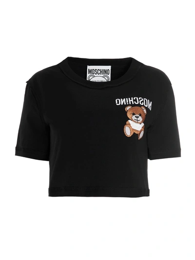 Shop Moschino Inside Out Teddy Cropped T In Black