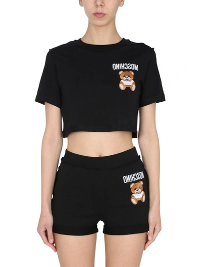 Shop Moschino Inside Out Teddy Cropped T In Black