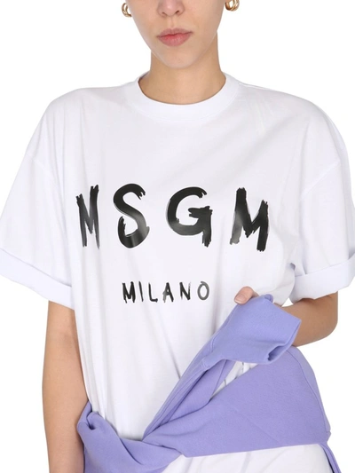 Shop Msgm Logo Print Crewneck T In White