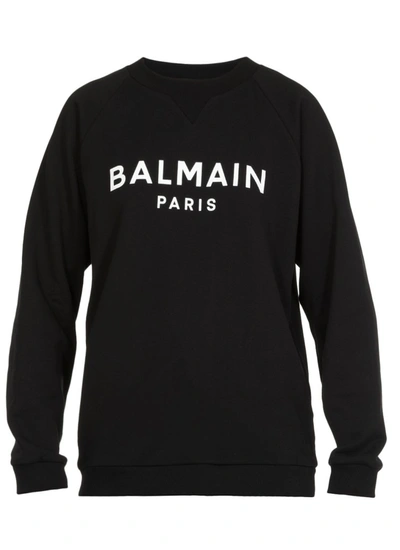 Shop Balmain Logo Printed Crewneck Sweatshirt In Black