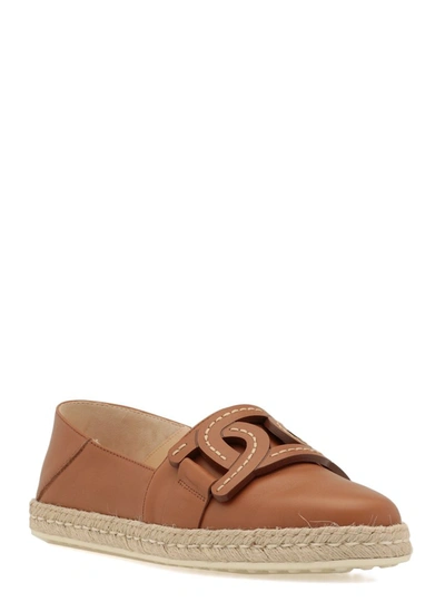 Shop Tod's Chain Detail Slip On Espadrilles In Brown