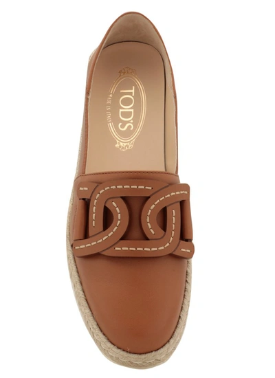 Shop Tod's Chain Detail Slip On Espadrilles In Brown