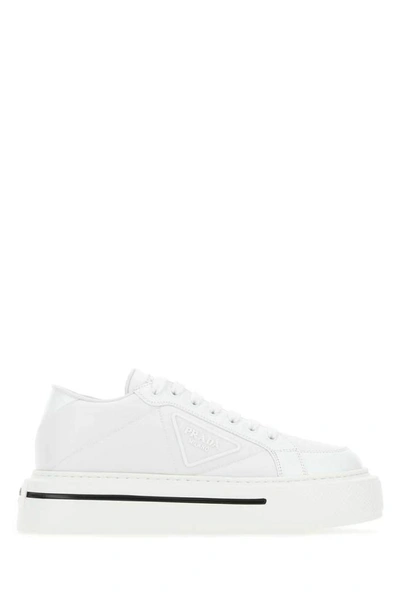 Macro Re-nylon And Brushed Leather Sneakers In White