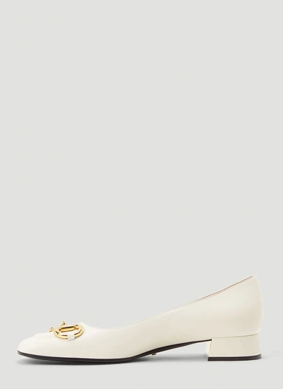 Shop Gucci Horsebit Ballet Flats In White