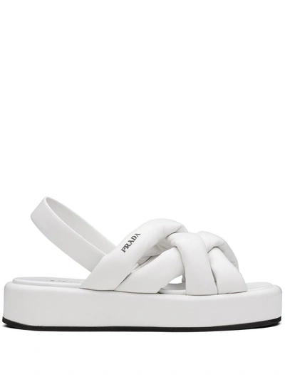 Shop Prada Tubular Strap Platform Sandals In White