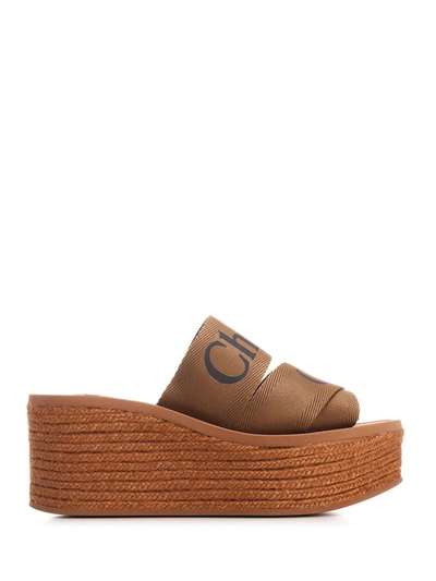 Shop Chloé Woody Wedge Sandals In Brown