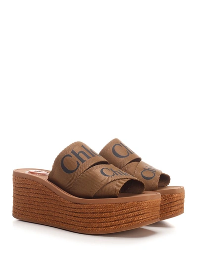 Shop Chloé Woody Wedge Sandals In Brown