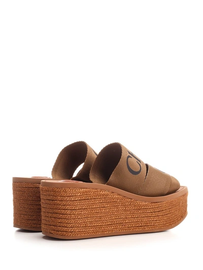 Shop Chloé Woody Wedge Sandals In Brown