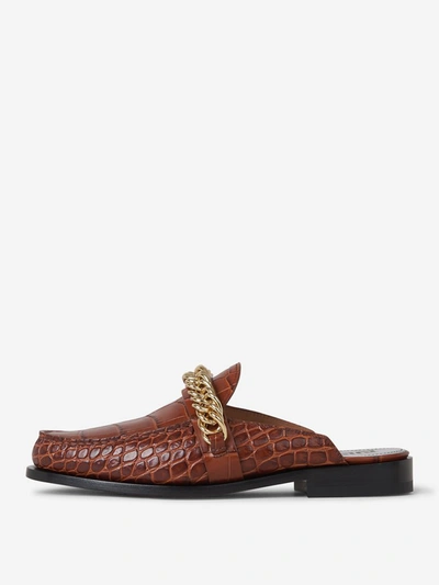 Shop Givenchy Chain Detail Embossed Loafers In Brown
