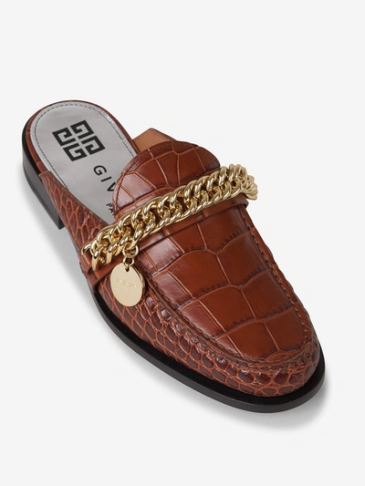 Shop Givenchy Chain Detail Embossed Loafers In Brown