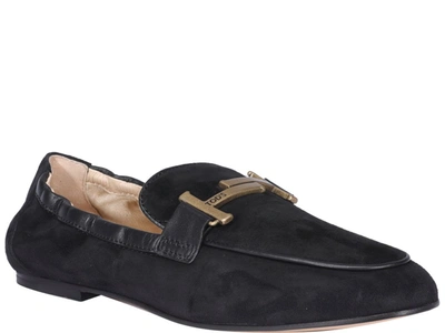 Shop Tod's Double T Logo Embellished Loafers In Black