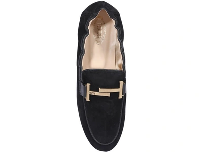 Shop Tod's Double T Logo Embellished Loafers In Black