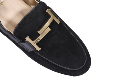 Shop Tod's Double T Logo Embellished Loafers In Black