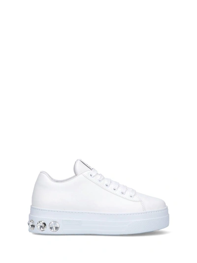 Shop Miu Miu Embellished Platform Sneakers In White