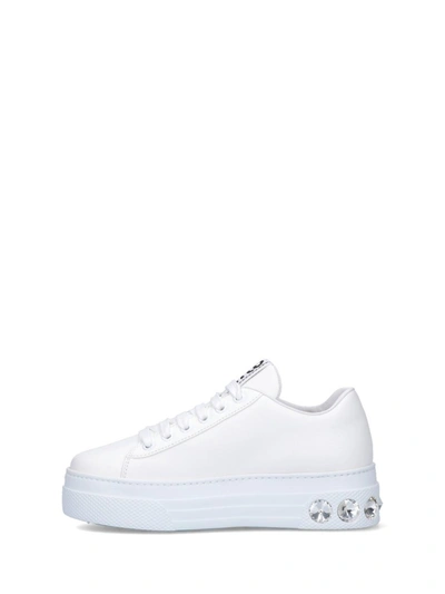 Shop Miu Miu Embellished Platform Sneakers In White