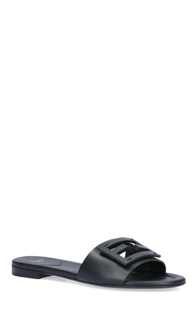 Shop Fendi Ff Logo Plaque Sandals In Black