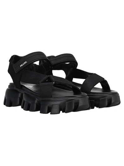Shop Prada Tape Strap Sandals In Black
