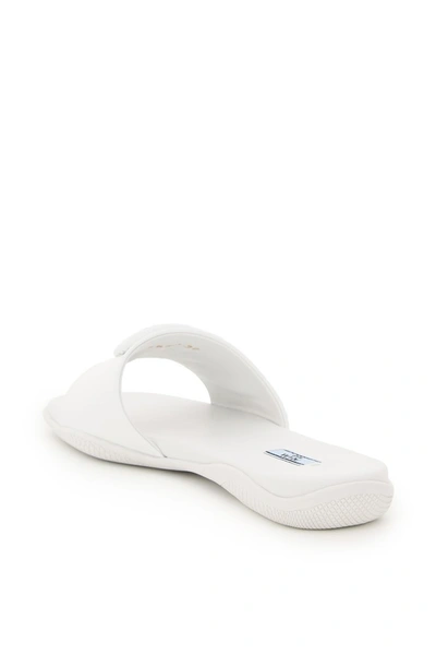 Shop Prada Logo Plaque Slide Sandals In White