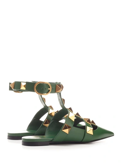 Shop Valentino Garavani Roman Stud Ballet Flats In Green