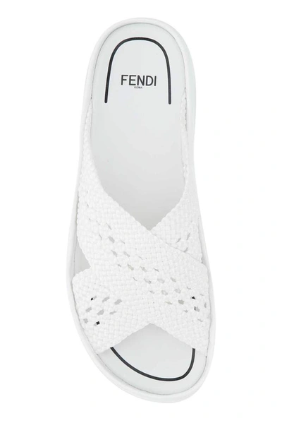 Shop Fendi Reflections Woven Lace Slides In White