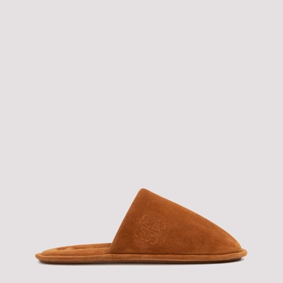 Shop Loewe Logo Embossed Slides In Brown