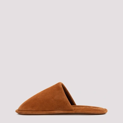 Shop Loewe Logo Embossed Slides In Brown