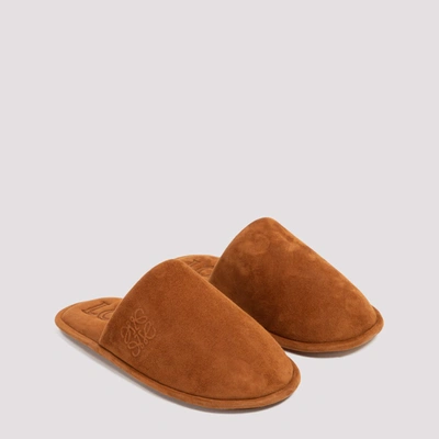 Shop Loewe Logo Embossed Slides In Brown