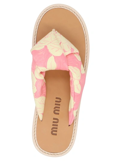 Shop Miu Miu Floral Printed Thong Sandals In Multi