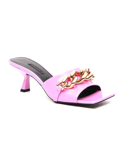 Shop Versace Medusa Chain Mules In Pink