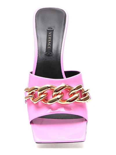 Shop Versace Medusa Chain Mules In Pink